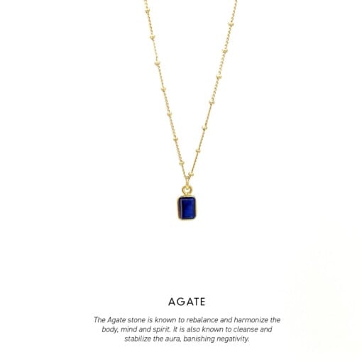 Blue Agate Baguette Necklace Gold