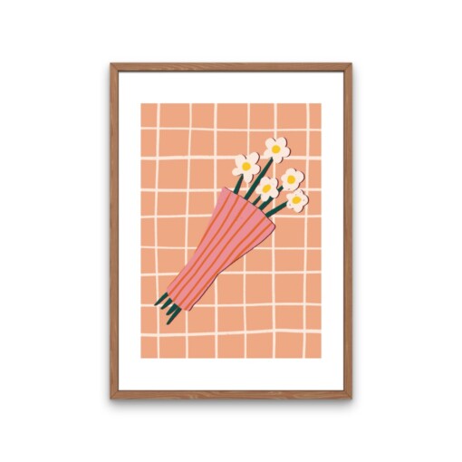Boeket witte bloemen kunstprint - sfeervolle botanische illustratie | A4 poster 21x30 cm