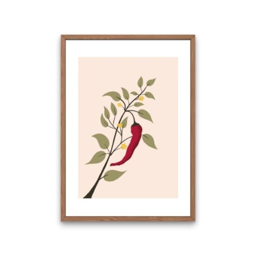Chili plant kunstprint – botanische illustratie met rode peper | A4 poster 21x30 cm