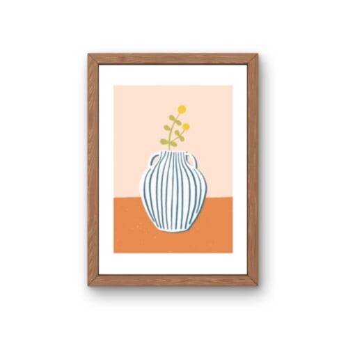 Delfts blauwe vaas kunstkaart – elegante bloemenillustratie | A6 print 10x15 cm