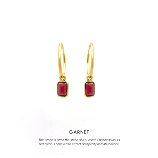 Garnet Baguette Hoops Gold