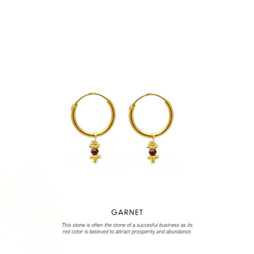 Garnet Triquetra Mini Hoops Gold