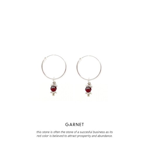 Garnet Triquetra Mini Hoops Silver