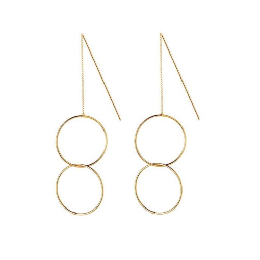 Gold Plated Hanging Earring With Double Circle