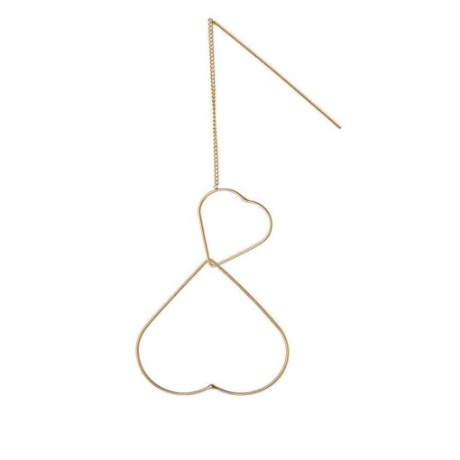 Gold Plated Hanging Earring With Double Hearts