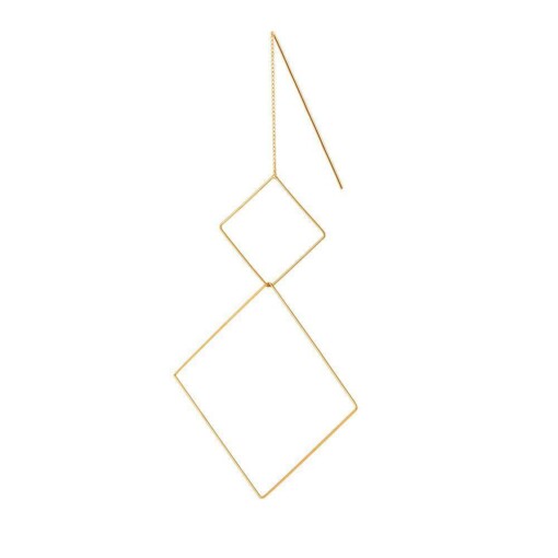 Gold Plated Hanging Earring With Double Squares