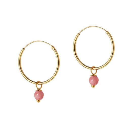 Gold Plated Hoop With Pink Stone