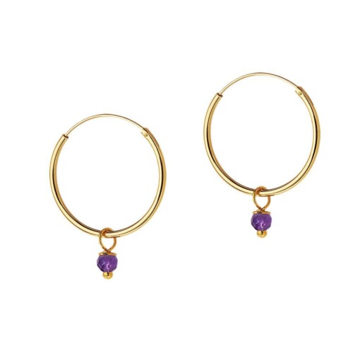 Gold Plated Hoop With Purple Stone