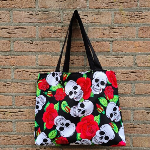 Gothic Shopper Tas - Stoere Schoudertas met Schedels en Rozen