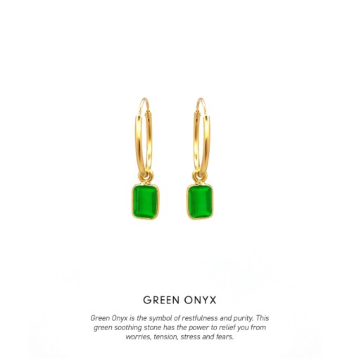 Green Onyx Baguette Hoops Gold