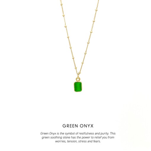 Green Onyx Baguette Necklace Gold