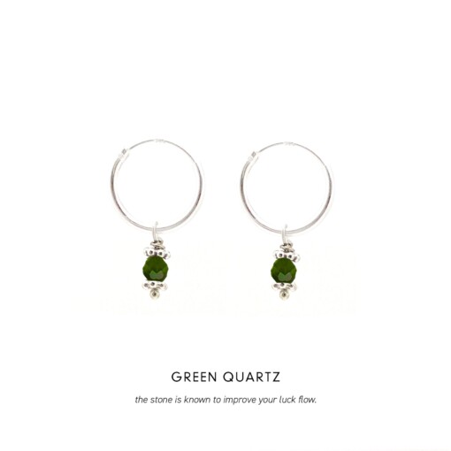 Green Quartz Triquetra Midi Hoops Silver