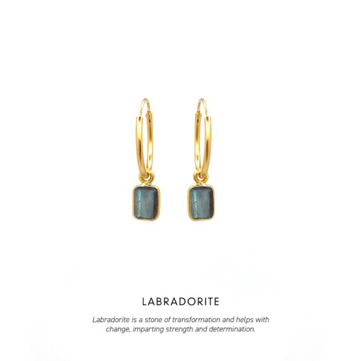 Labradorite Baguette Hoops Gold