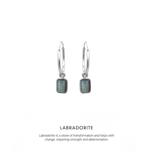 Labradorite Baguette Hoops Silver