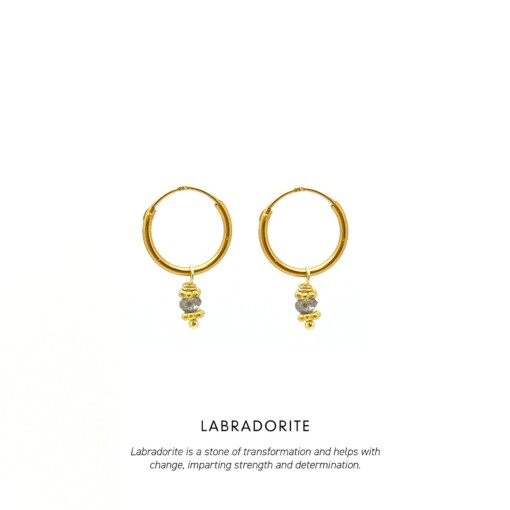 Labradorite Triquetra Mini Hoops Gold