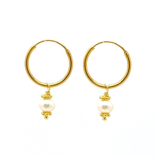 Midi Pearl Hoops Gold