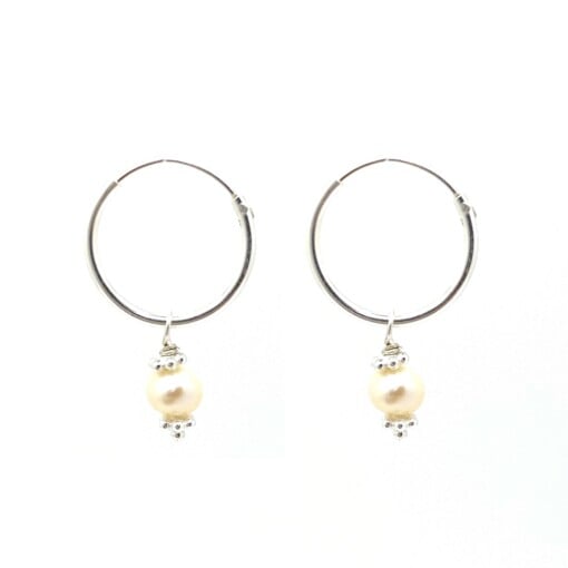 Mini Pearl Hoops Silver