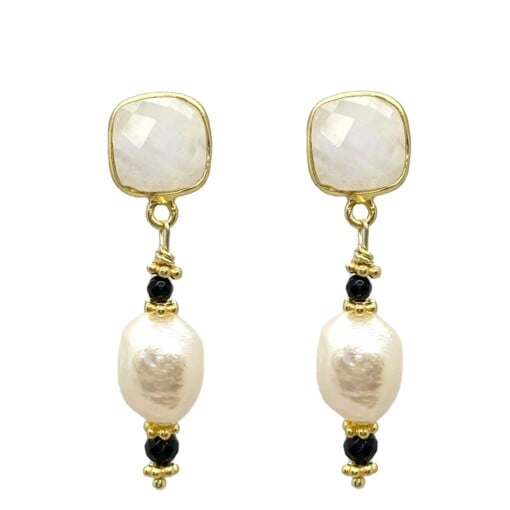 Moonstone Pearl Drop Earrings