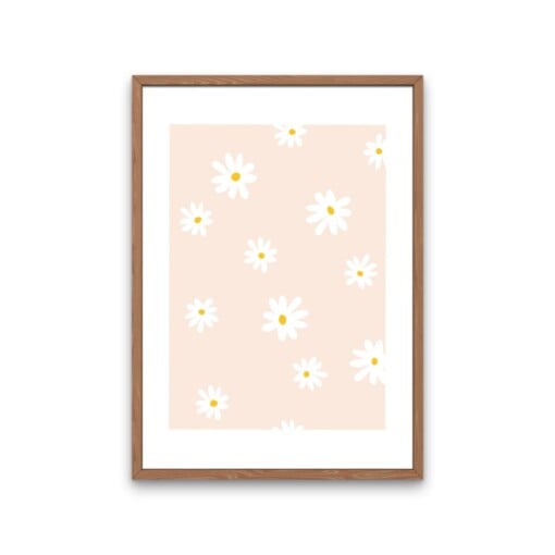 Pastel madeliefjes kunstprint – zachte bloemenillustratie | A4 poster 21x30 cm