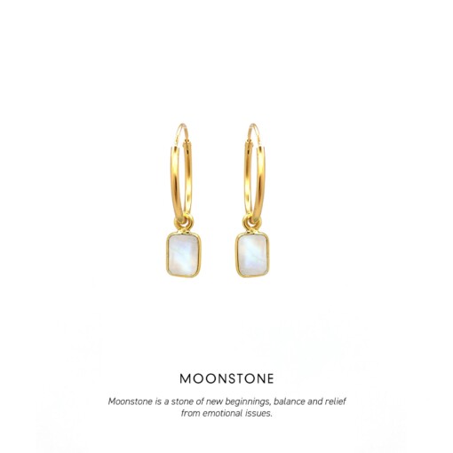 Rainbow Moonstone Baguette Hoops Gold