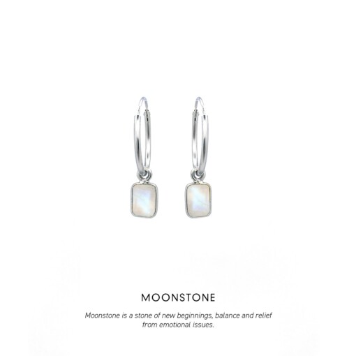 Rainbow Moonstone Baguette Hoops Silver