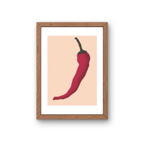Rode chilipeper kunstkaart - pittige en minimalistische illustratie voor keuken | A6 print 10x15 cm