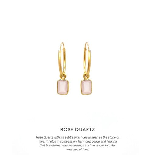 Rose Quartz Baguette Hoops Gold