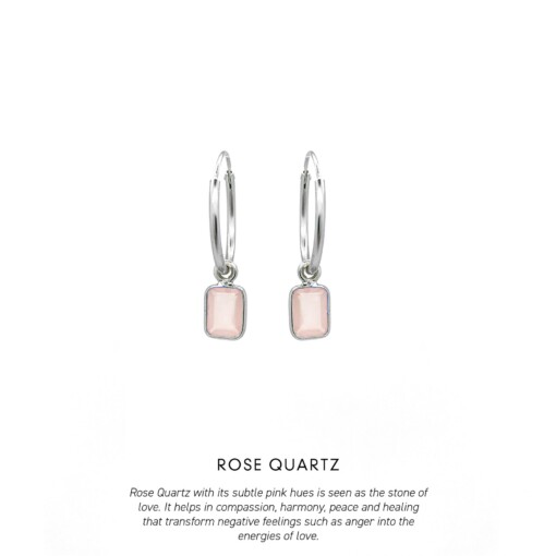 Rose Quartz Baguette Hoops Silver