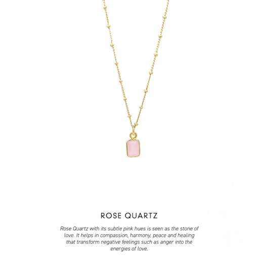 Rose Quartz Baguette Necklace Gold