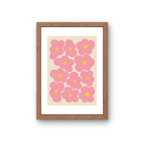 Roze bloemen kunstkaart – elegante botanische illustratie | A6 print 10x15 cm