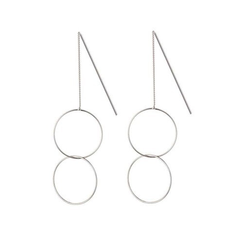 Silver Hanging Earring With Double Circle