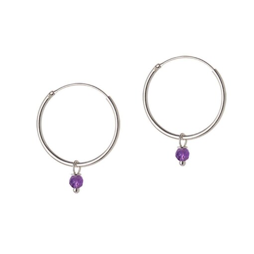Silver Hoop With Purple Stone