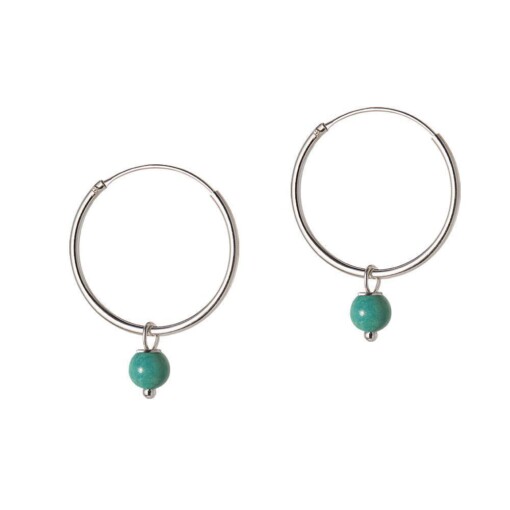 Silver Hoop With Turquoise Blue Stone