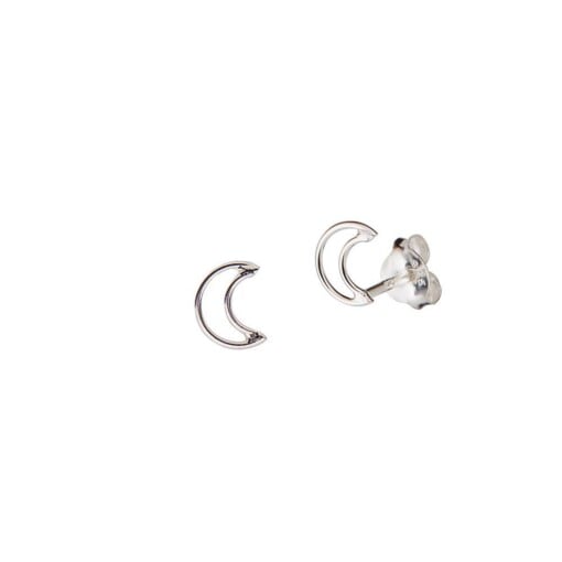 Silver Open Moon Stud Earring