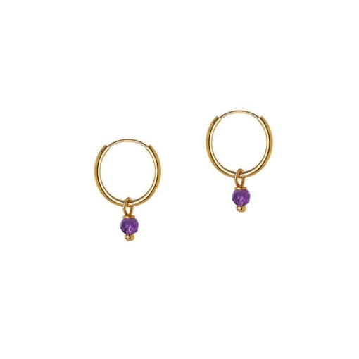 Small Gold Plated Hoop With Purple Stone