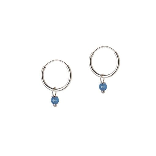 Small Silver Hoop With Blue Stone