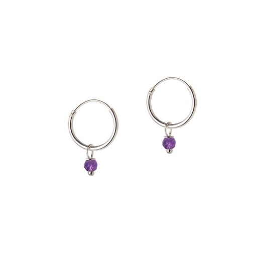 Small Silver Hoop With Purple Stone