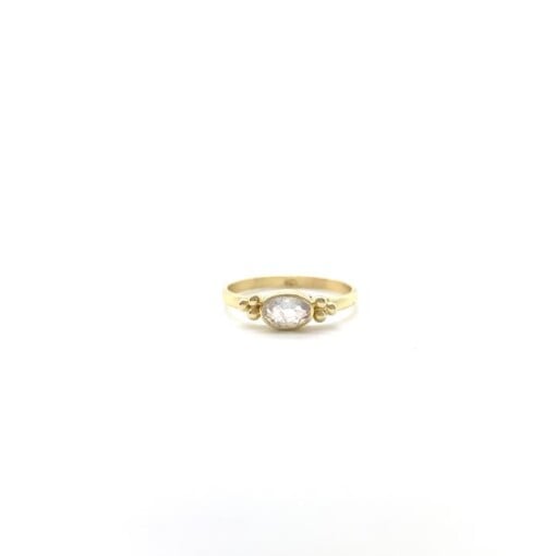 Tiny Facet Rainbow Moonstone Oval Triquetra Gold