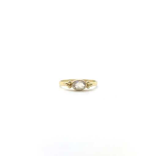 Tiny Facet Rainbow Moonstone Oval Triquetra Gold