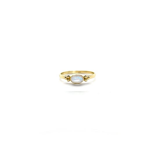 Tiny Rainbow Moonstone Oval Triquetra Gold