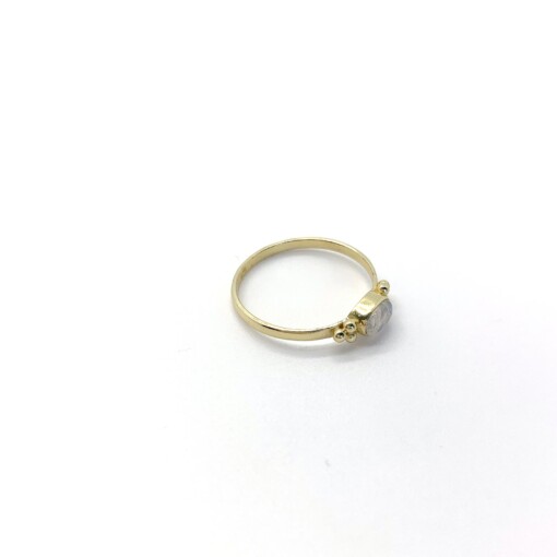 Tiny Rainbow Moonstone Oval Triquetra Gold