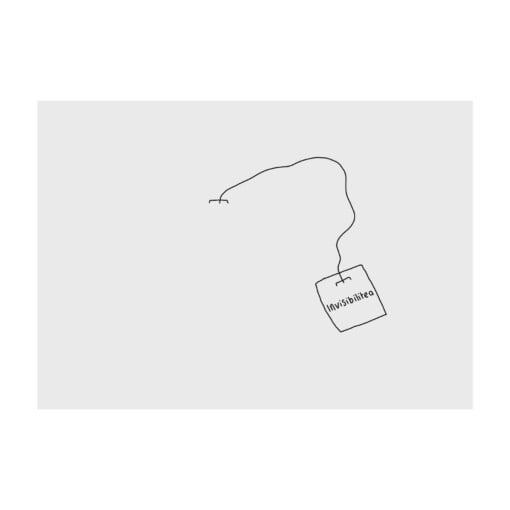 invisibilitea, een risoprint/risograph van een theezakje voor een theeleut met humor. illustratie, minimalistisch, grappig, lijtekening