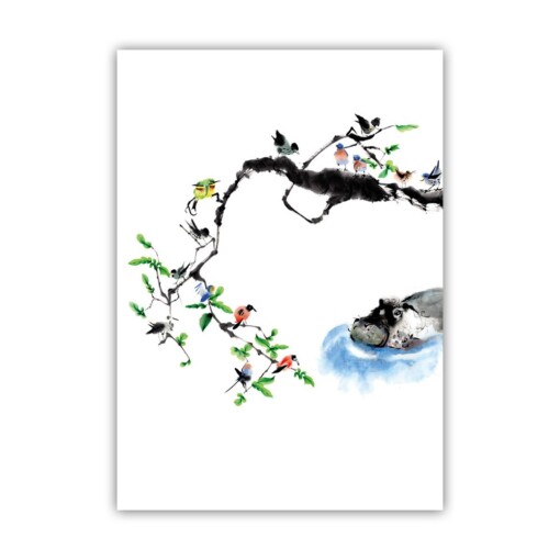 2 prints A5 panda en nijlpaart met envelop