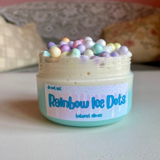 Floam Slay slijm "Rainbow Ice Dots" - blauw en wit kleislijm met regenboogschuimballen, tactiel speelgoed voor sensorische stimulatie, autisme, ADHD