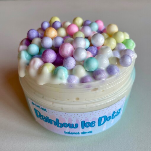 Floam Slay slijm "Rainbow Ice Dots" - blauw en wit kleislijm met regenboogschuimballen, tactiel speelgoed voor sensorische stimulatie, autisme, ADHD