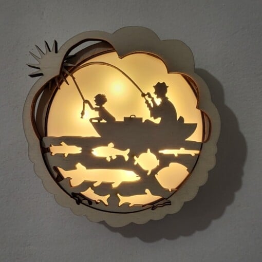 Nachtlampje Vissen - Houten LED lampje voor de baby- en kinderkamer.