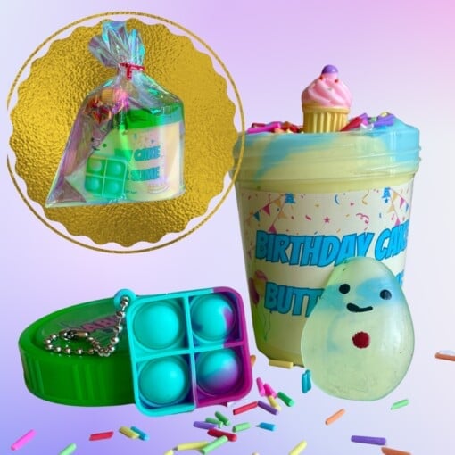 Slijmfeestgunsten - voorgevulde, kant-en-klare cadeauzakjes voor kinderfeestjes met ambachtelijk handgemaakte boterslijm, squishy en fidget popper-speelgoed