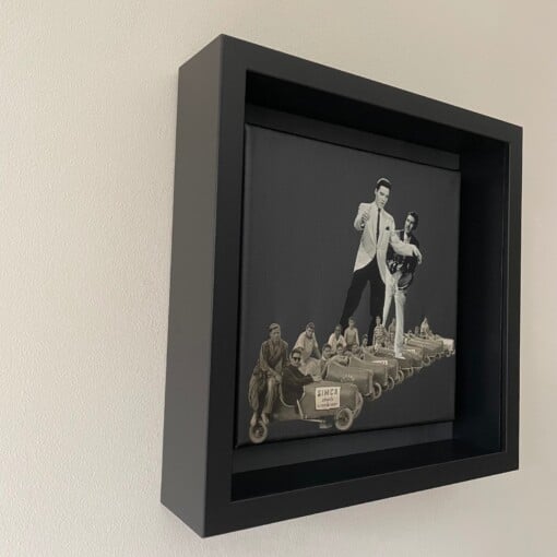 -3, 2, 1, go- 20x20x1 cm handgeknipte collage op schildersdoek