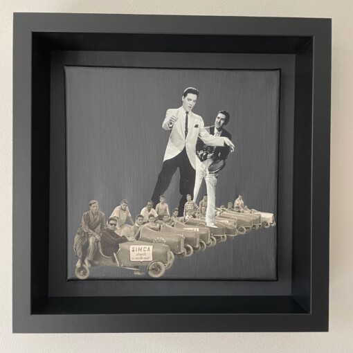 -3, 2, 1, go- 20x20x1 cm handgeknipte collage op schildersdoek