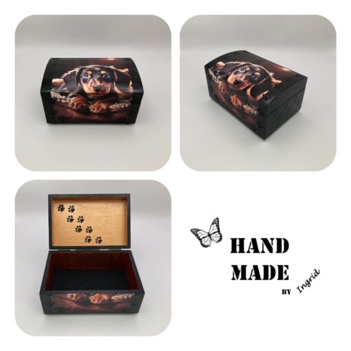 Handgedecoreerd kistje ‘The Happy Puppy’ voor interieur of cadeau